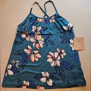 🎈$5 Bixby Nomad Girls Teal Cross-back Floral Tank Top